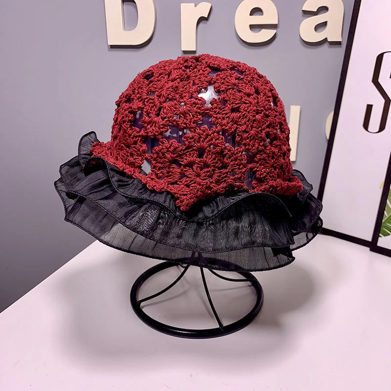 Women Panama Lace Transparent Ruffle Bucket Hat Girl Flower Sun Hat Korean Fisherman Cap Japanese Beach Hat Solid Basin Gorro