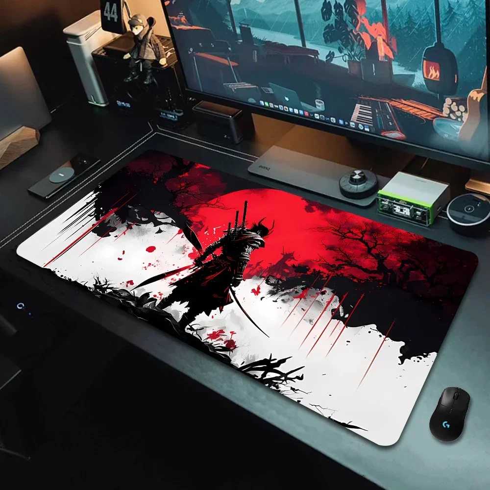 PC Anime Japanisches Samurai-Mauspad, Gummi, rutschfeste Schreibtischunterlage, Gaming-Matten, Gamer-PC-Zubehör, wasserwaschbare Tastatur-Mauspad