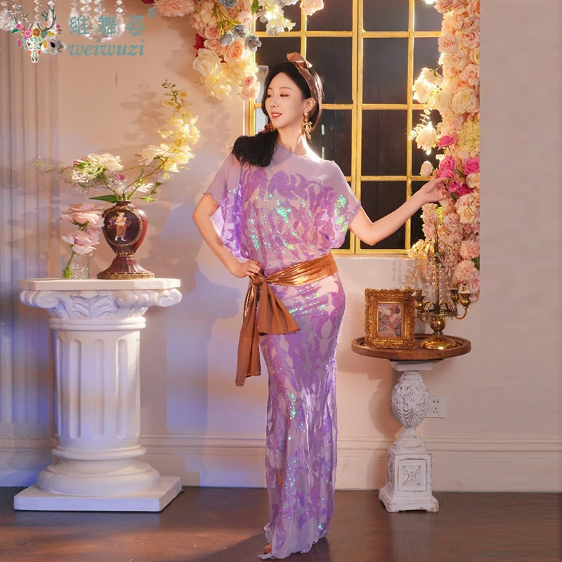 

Belly Dance Robe for Women's Shaabi Baladi Saidi Stage Performance Costume Sequin Robe+headscarf+hip Oriental Dancing Clothing