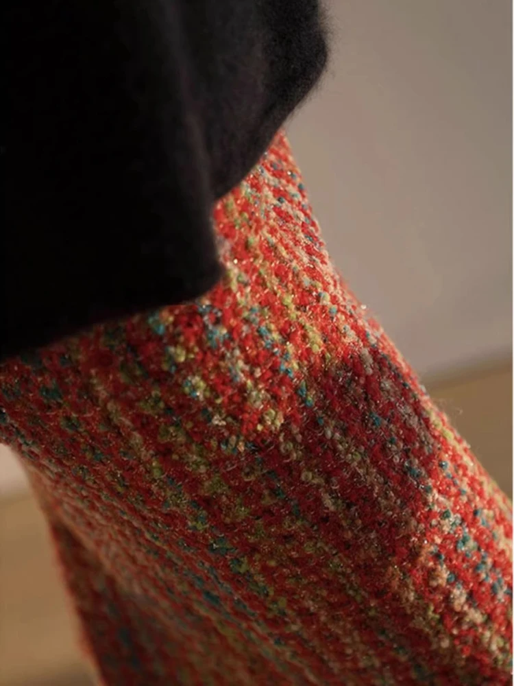 Women’s High Waisted Tweed Pencil Skirt Wool Blended Classic Vintage Midi Skirt for Work, Office Elegant Daily Wear