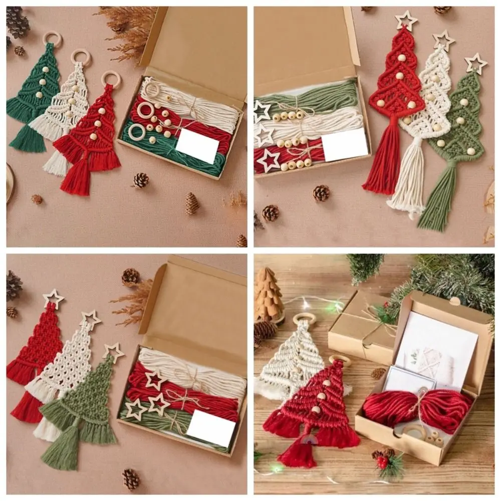 

Bohemian Tassel Design Xmas Tree Macrame DIY Kit Wood Cotton Rope Wall Hanging Ornaments 11.02x6.69in Hand Woven