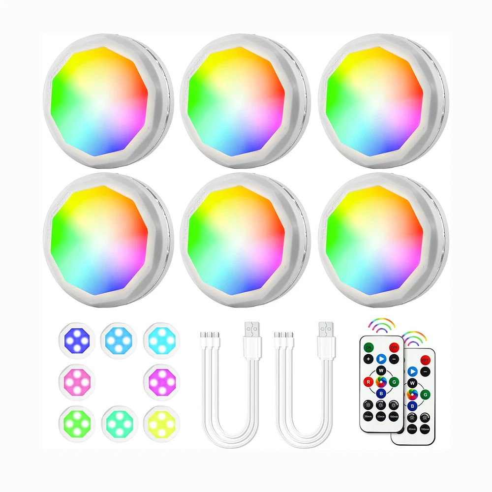 

USB перезаряжаемый DC5V RGB цветной светодиодный светильник для шкафа с пультом дистанционного управления, затемняющая лампа, украшение дома для спальни, шкафа, фойе