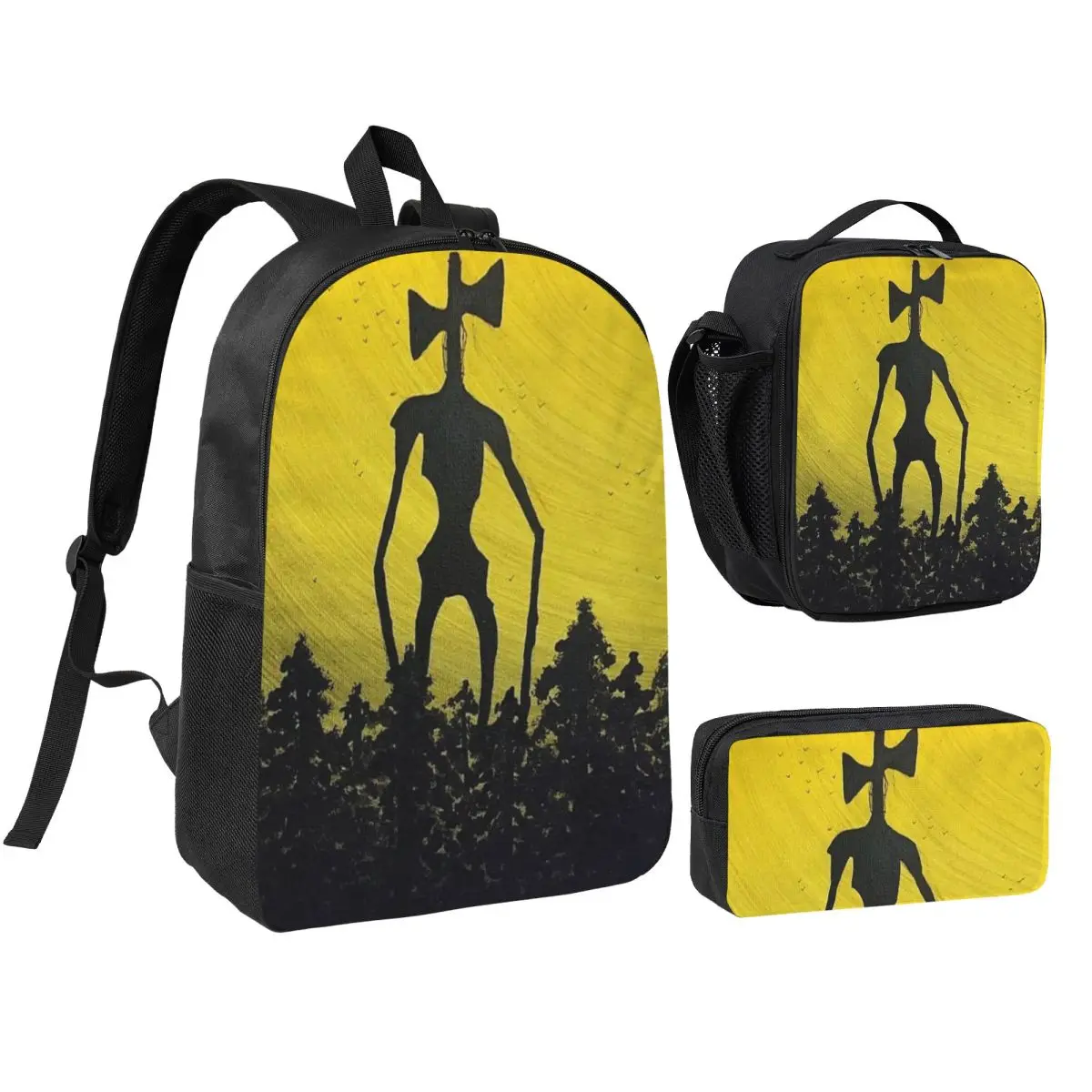 Siren Head In Dark Forest Backpack Lunch Box Pen Bags for Boys Girls Backpacks Large Capacity Schoolbag Bookbag Set