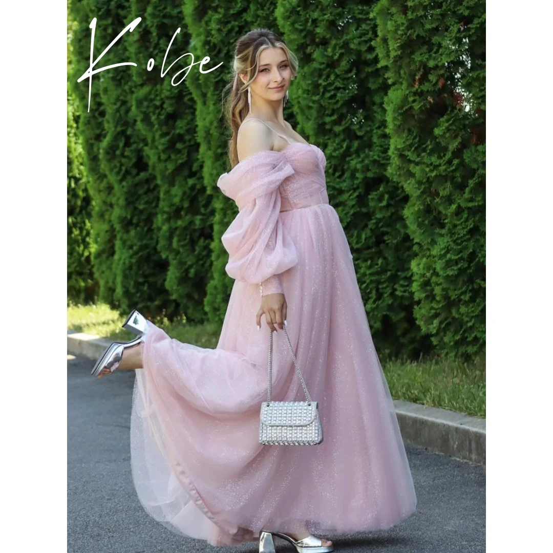 

Kobe Pink A-Line Prom Dresses Off Shoulder Puff Sleeve Customized فساتين سهرات Floor-Length Chic vestido de gala noche mujer