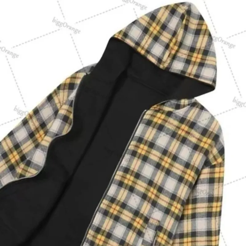 

Y2K fashion two-sided can wear plaids zip-up hoodie high street hip-hop leopard print men clothing casual loose trend sweatshirt