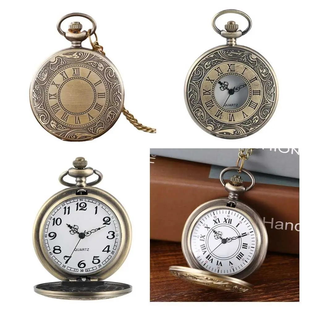 Steampunk Clock Necklace Quartz Movement Hollow Chain Watches Bronze Finish Roman numerals Pocket Watch Pendant For Women Men