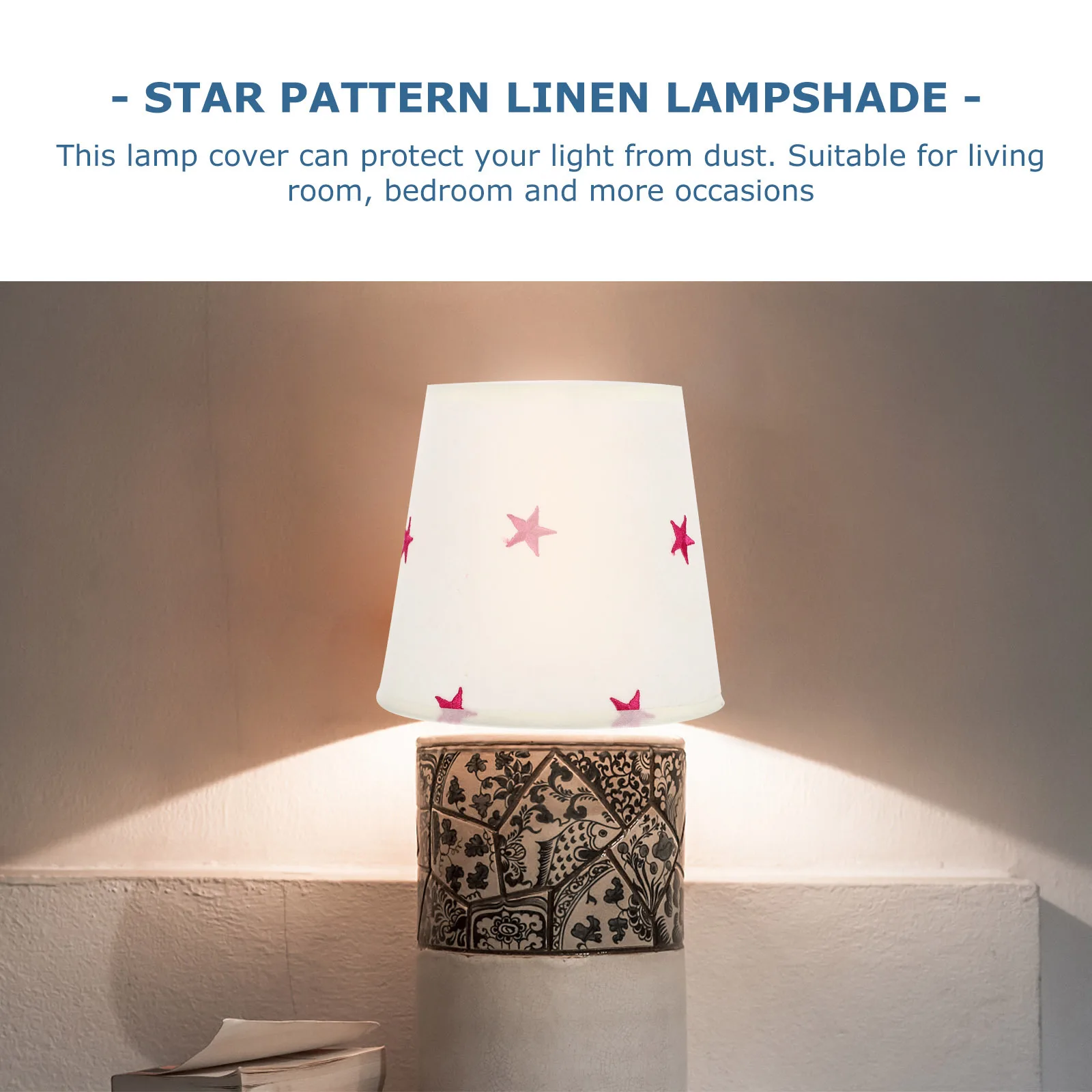 

Stylish Star Print Lamp Shade Long-Lasting Linen Metal Protector Soft Lighting Cover for Indoor Lamps Home Decoration