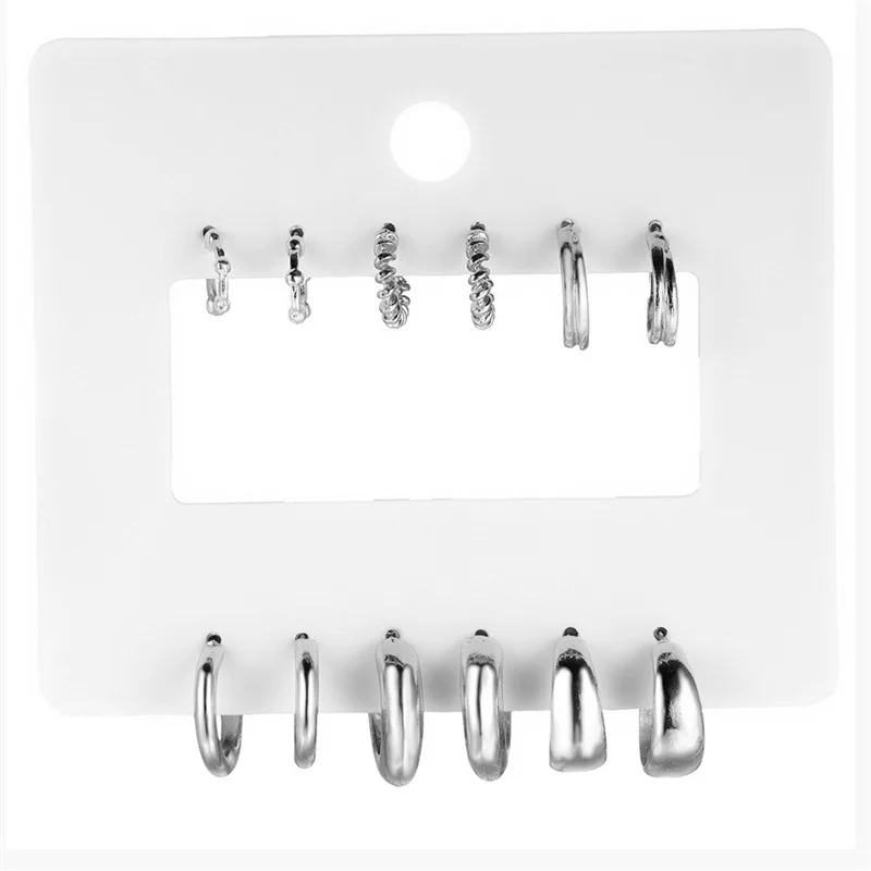 6pcs Chunky Gold Plated Waterdrop Hoop Earrings For Women Minimalist Smooth Thick Circle Drop Earring Lightweight Party Jewelry