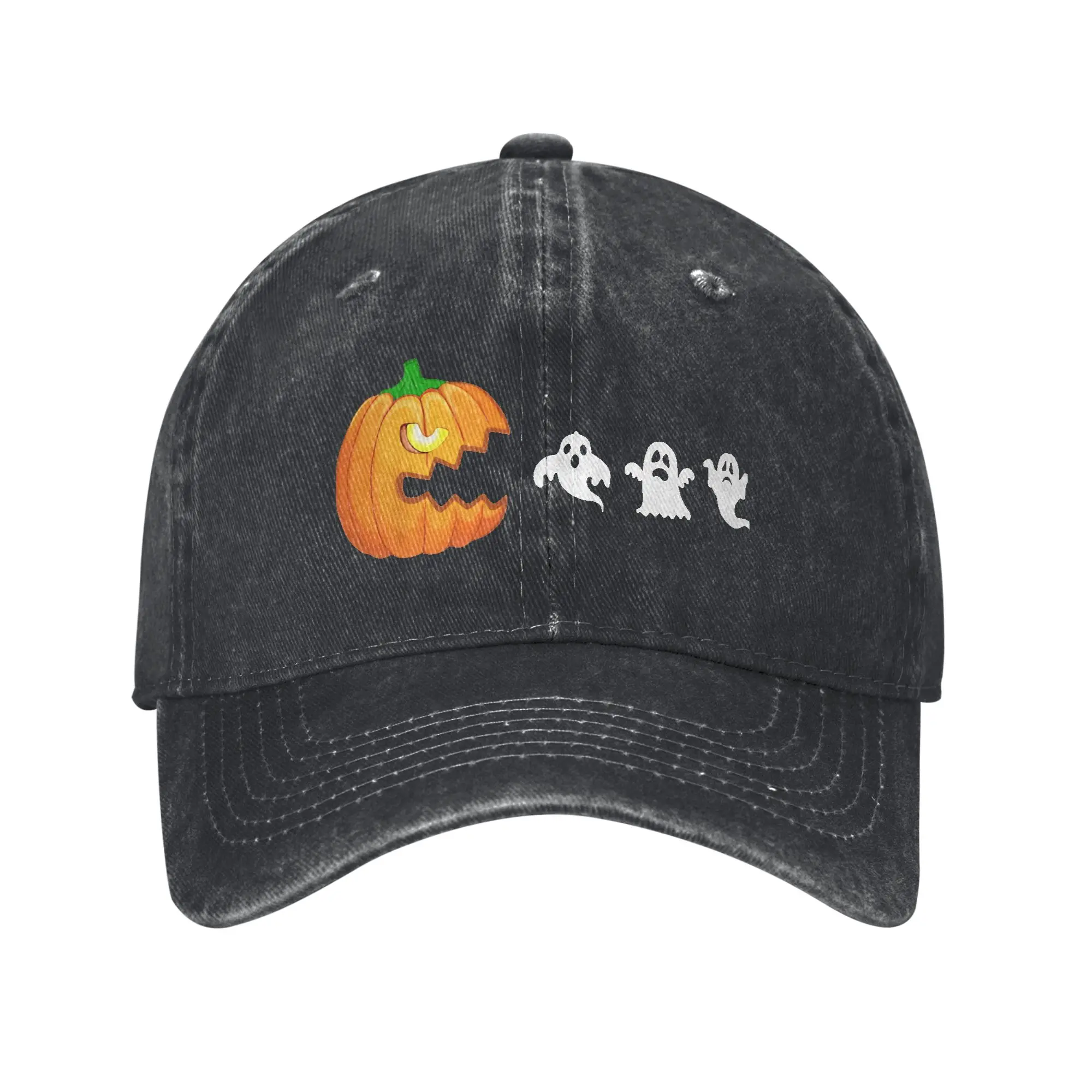 Funny Halloween Pumpkin Eating Ghost Classic Casual Baseball Cap  Running Hippie Hip Hop Hats Summer Sun-Proof Baseball Caps