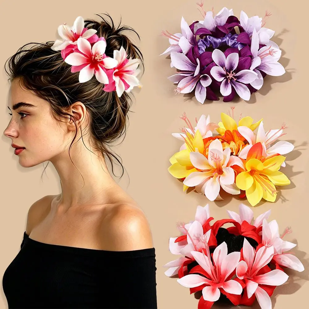 Tropical Artificial Flower Hair Scrunchie Simulated Orchid Lightweight Women's Flower Hair Band Multicolor Reusable