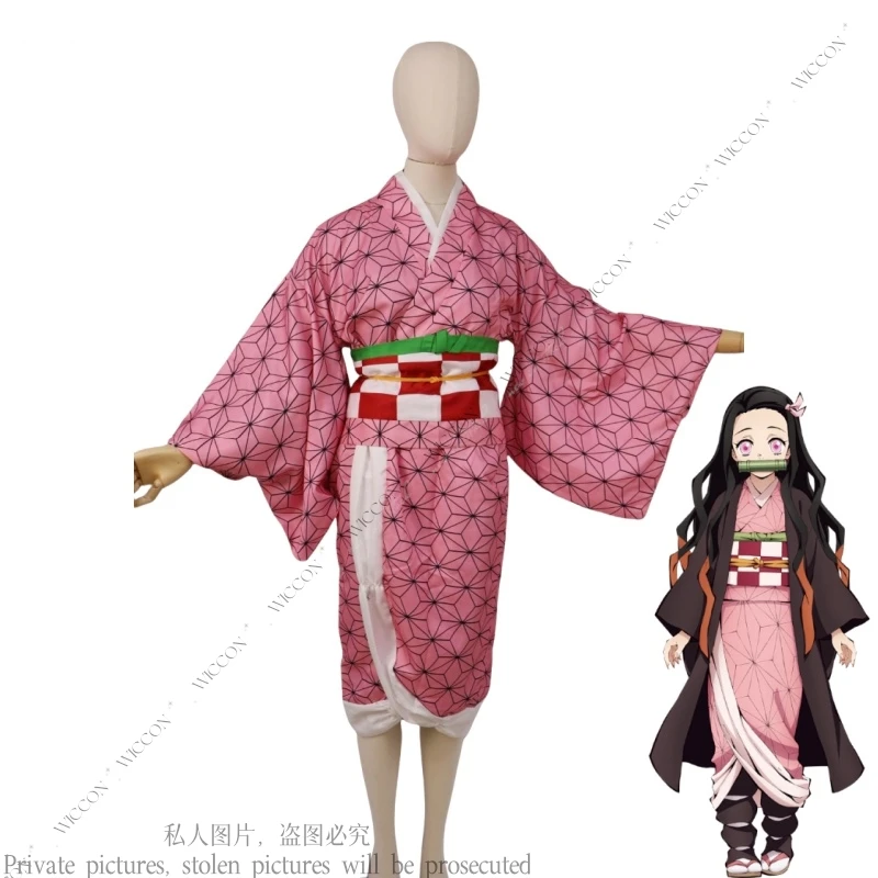 كامادو Nezuko أنيمي شيطان القاتل تأثيري حلي شعر مستعار إمرأة بنات كيمونو موحدة الملابس كيمونو معركة فستان كرنفال