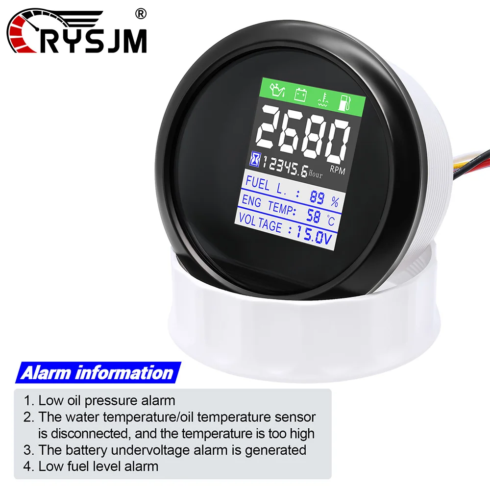 

4 в 1 85 мм Многофункциональный тахометр об/мин + уровень топлива + температурное напряжение ENG 12 В 24 В, общий датчик часов двигателя для автомобиля, лодки