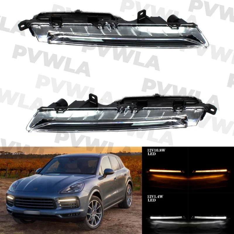 

For Porsche Cayenne 2018 2019 2020 Pair Front LED DRL Daytime Running Light Lamp Assembly Low configuration 9Y0941181;9Y0941182