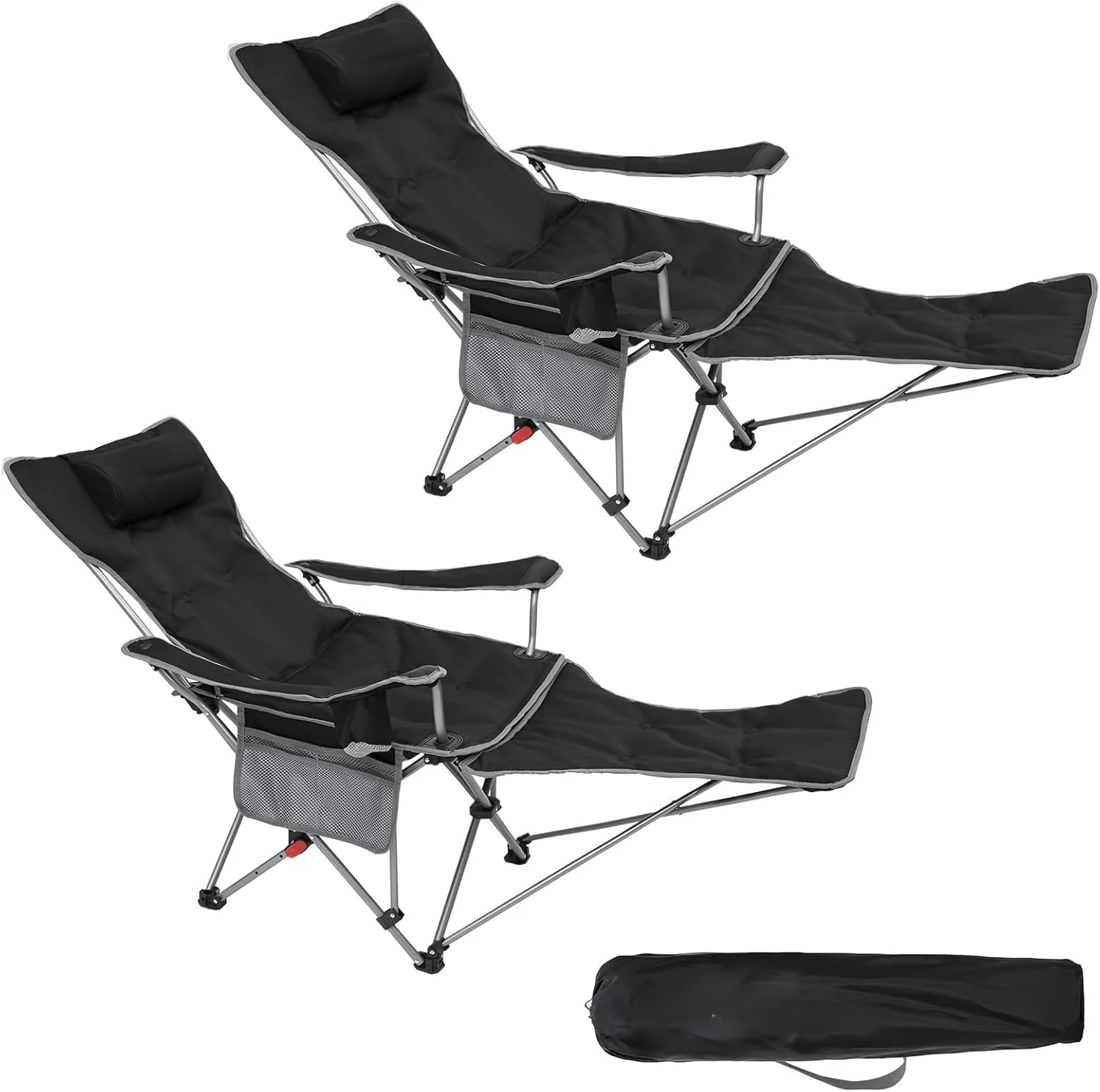 2-in-1 Camping Chair Reclining,Lightweight Folding Camping Chair with Adjustable Backrest & Footrest,Camping Lounge Chair,2 Pack