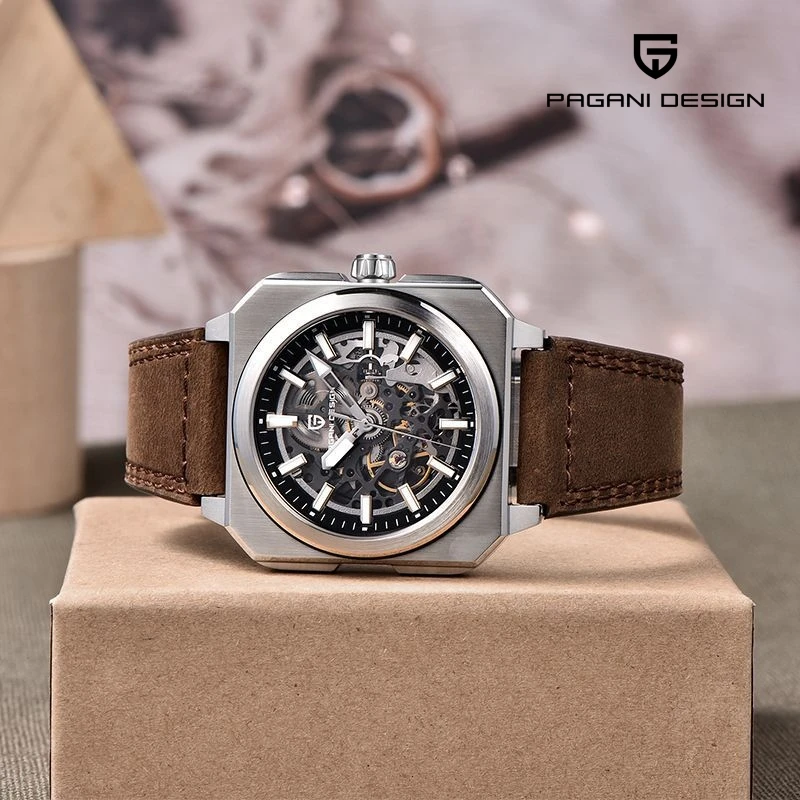PAGANI DESIGN PD-1791 الهيكل العظمي التلقائي ساعات رجالية 42 مللي متر الفولاذ المقاوم للصدأ مربع الميكانيكية مقاوم للماء ساعة معصم للرجال