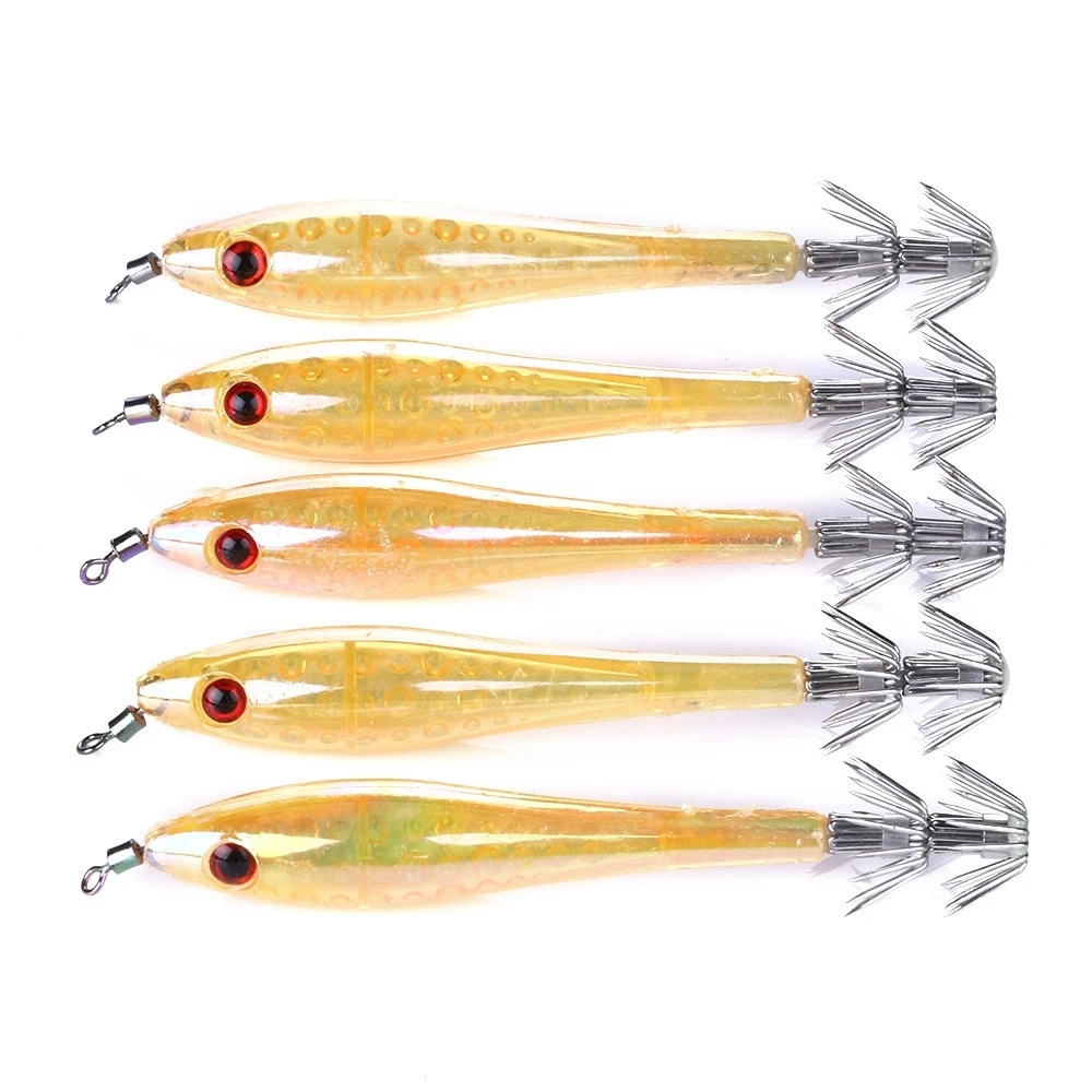 5PCS/Bag 9cm/6g Squid Lure Jigs Double Umbrella Hook Saltwater Fishing Artificial Octopus Cuttlefish Bait peaca Fishing Hook