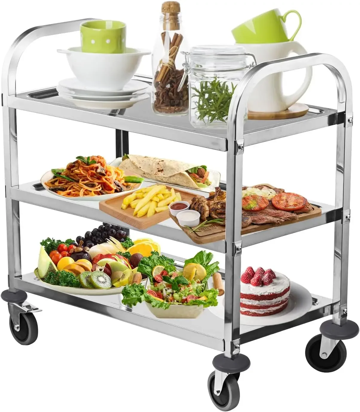 Upgrade 3 Tier Heavy Duty Commercial Grade Utility Cart Kitchen Trolley Serving Cart with Wheels Stainless Steel Rolling Cart St