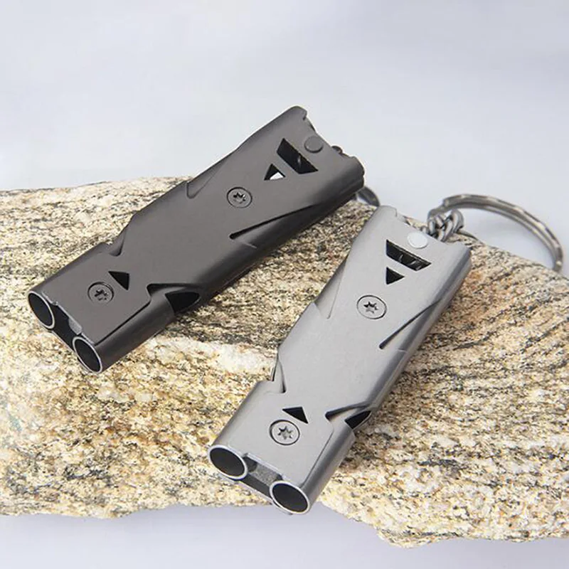 Silbato de supervivencia de doble barril, llavero con colgante de alto decibelio, silbato portátil para supervivencia al aire libre, emergencia, Camping