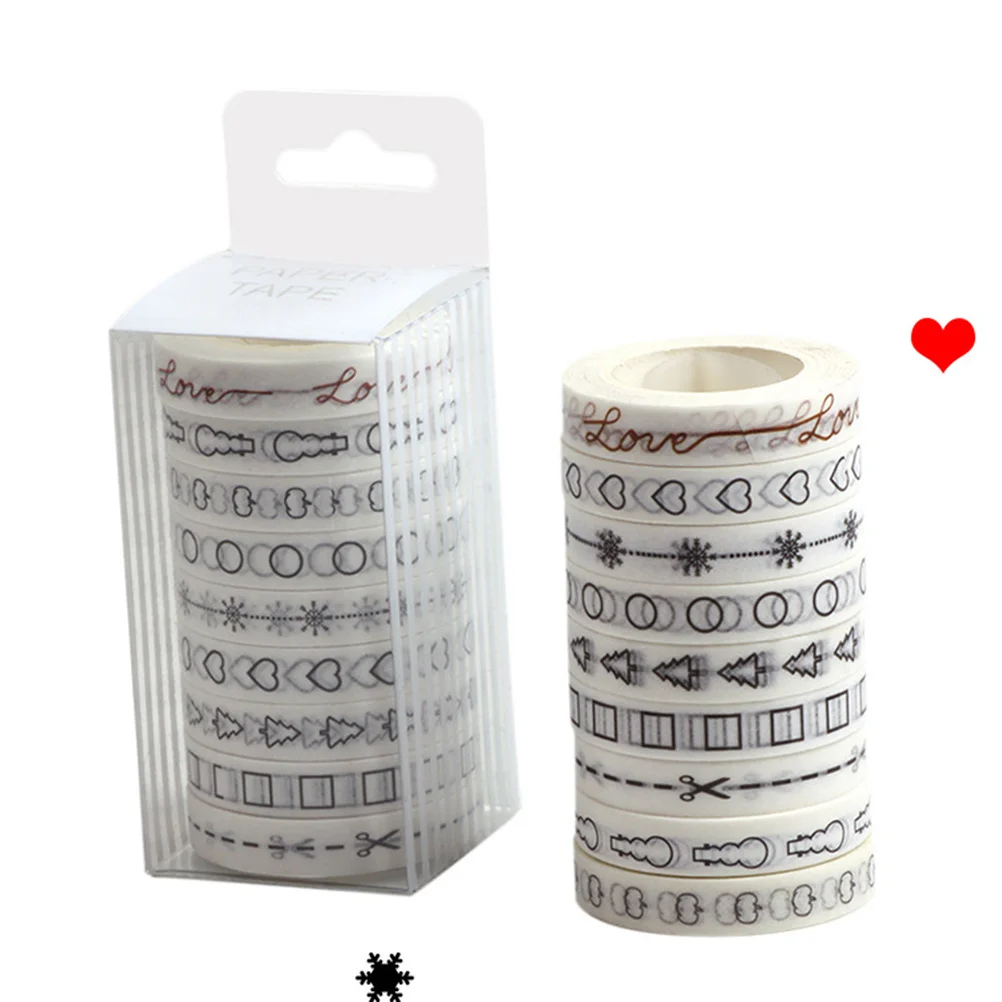 

9pcs Washi Tape Set Simple Decorative Masking Tapes For Diy Scrapbook Journal Sticker Bookmark Pencil Box Pocket Organizer