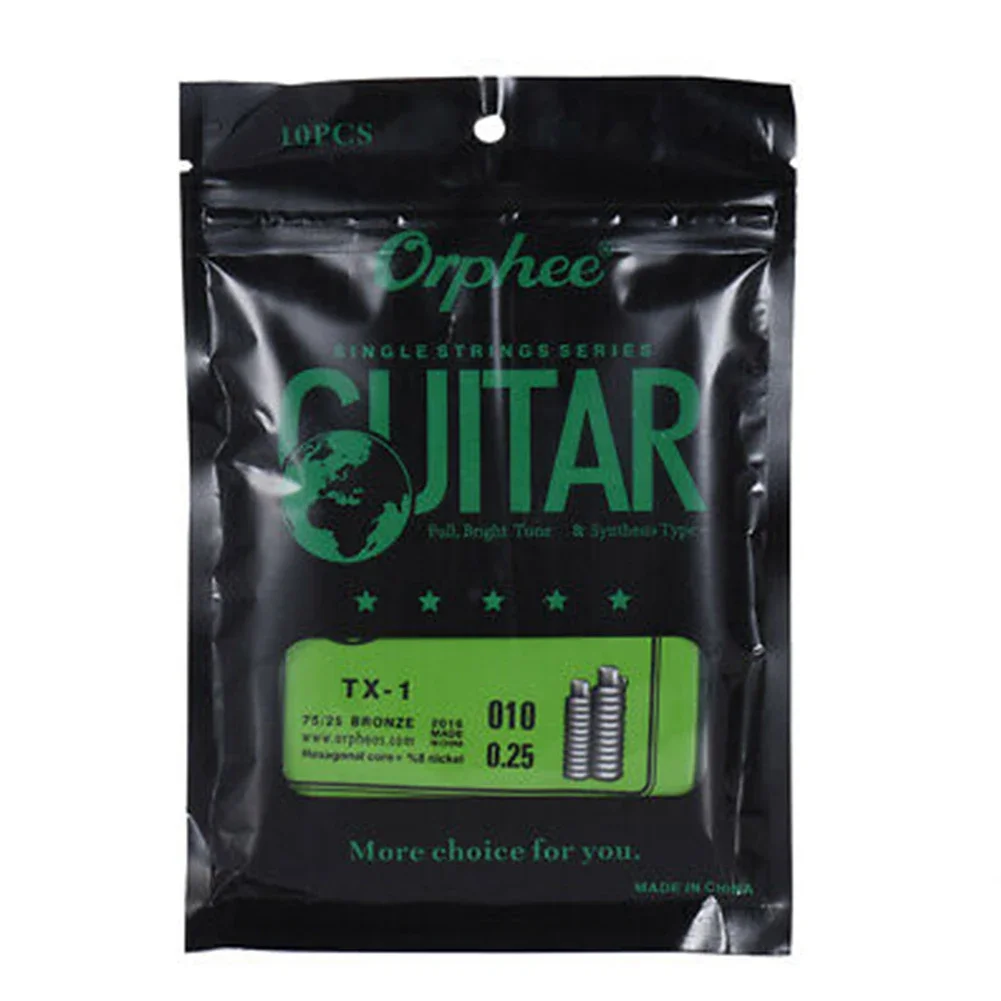 10 pçs orphee cordas únicas para guitarra acústica 1a e-string (.010) única corda substituir acessórios de guitarra cordas de alta qualidade