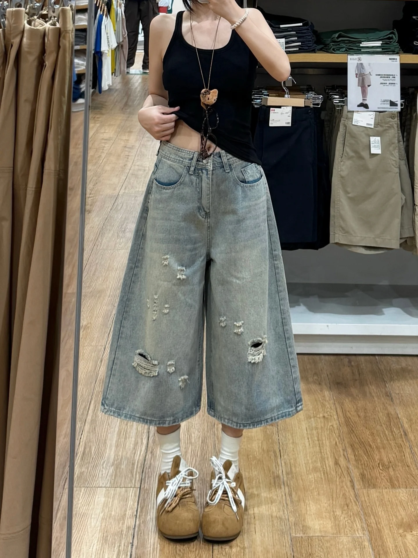 American Street Style High Waist Wide Leg Jeans Women's Summer Loose Fit Washed Denim Casual Trousers for Casual Occasions