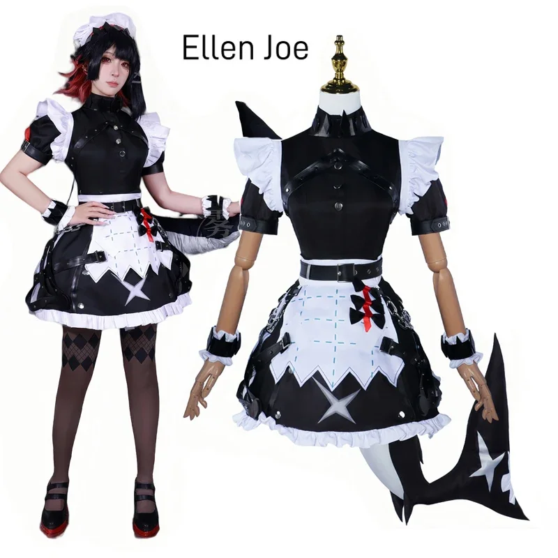 Zone Zero Ellen Joe Cosplay Costume Wig Maid Dress Uniform Tail Victoria Housekeeping New Eridu Halloween Party Women