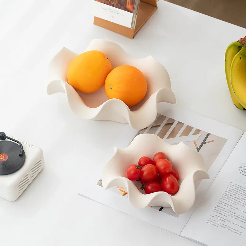 Ceramic Fruit Tray, Fruit Basket Storage Tray, Flower Shaped Decoration, White Irregular Fruit Bowl,Salad Bowl, Kitchen Utensils