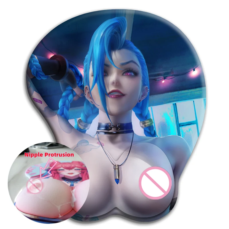 League of Legends Jinx Sexy 3D Breast Mouse Pad Big Gaming Anime Silicone Gel Cute Manga Pad with Wrist Oppai Large Table Mat