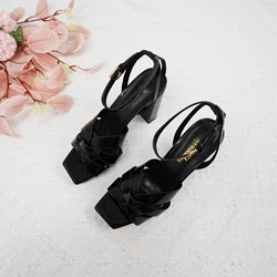 Summer women's high heels, luxurious leather sandals, elegant party shoes, fashionable wedding shoes, plus size 35-44