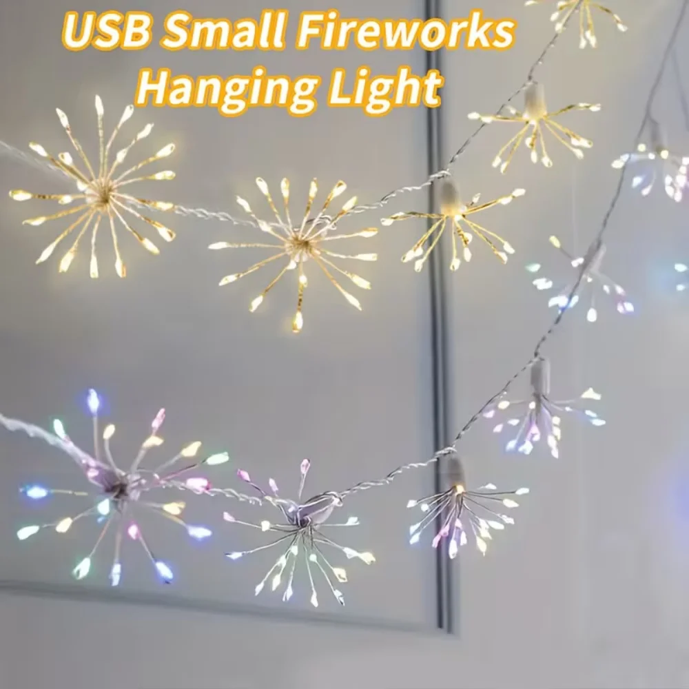 USB Small Firework Fairy String Lights with 8 Lighting Modes Christmas Tree Lights for Bedroom Garden Party Wedding Decoration