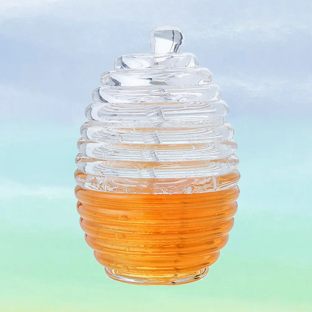 Dispensador de miel de acrílico con cuchara de vidrio incluida, para almacenar jugo, sirope y miel de arce, altamente transparente, sin sabor, diseño elegante