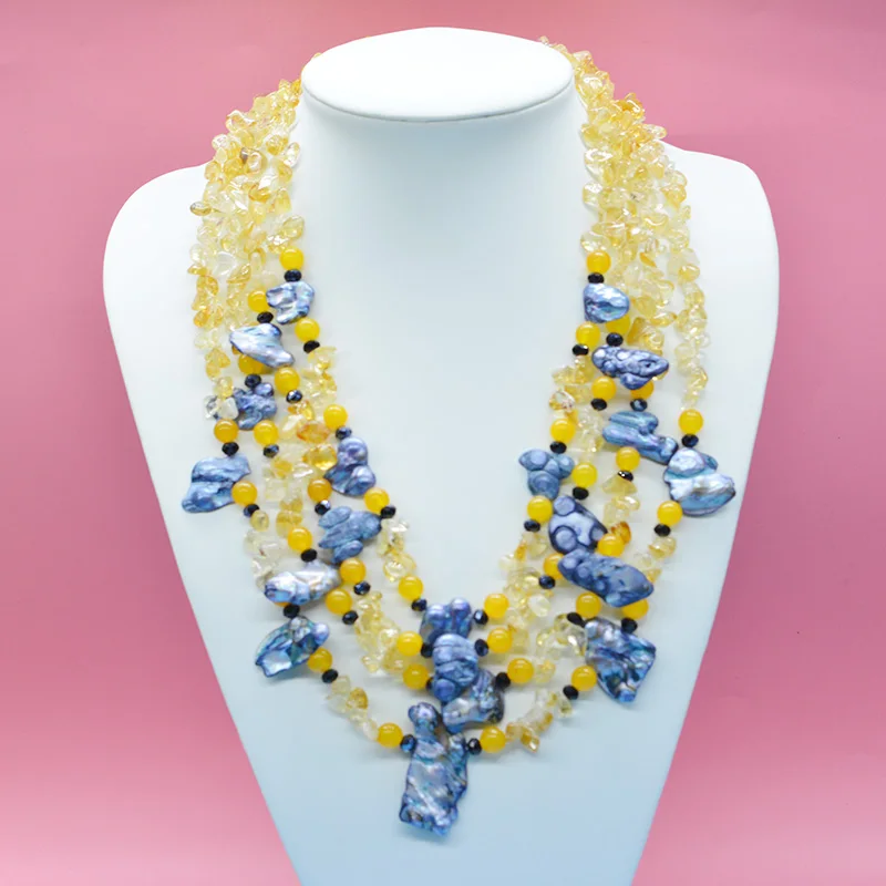 Unique. Exquisite 4-row natural crystal necklace classic bridal jewelry 20 