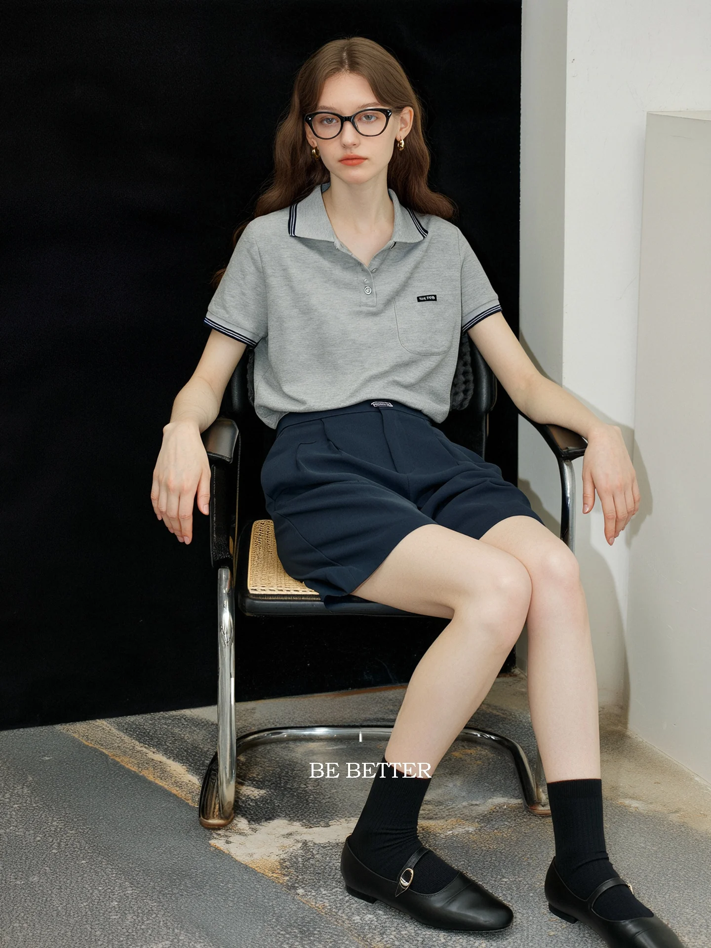 

HUAAPPUW Color Block Short Sleeve Crew Neck Shirt Women's Summer New Style Gray Versatile Breathable Polyester Cotton Blend