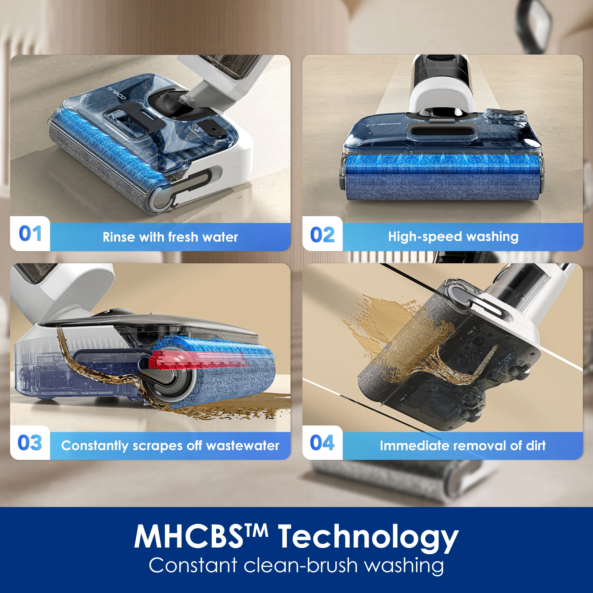 Tineco Floor One Stretch S6 Aspiradora en Seco y Húmedo Posición Plana de 180° Diseño Compacto de 13 cm Autolimpieza Limpieza por Las Tres Caras Flashdry a 70 °C en 5 Minutos