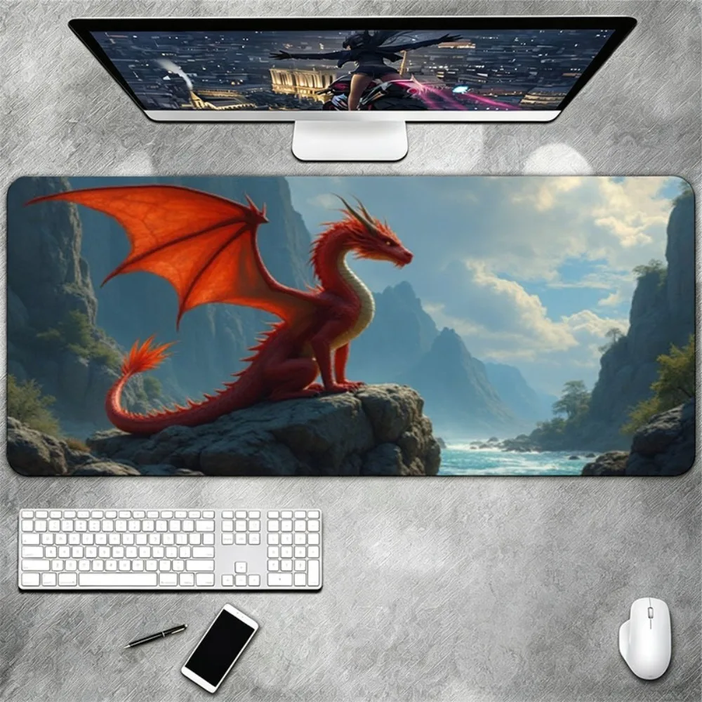 Large-sized fantasy red dragon printed gaming mouse pad, anti-slip table mat, perfectly suitable for e-sports pc accessories