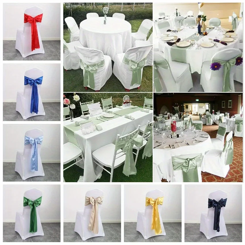 

1pcs Satin Chair Sashes Chair Cover Back Tie Bows Ribbon Wedding Birthday Graduation Party Banquet Venue Dining Chair Decoration