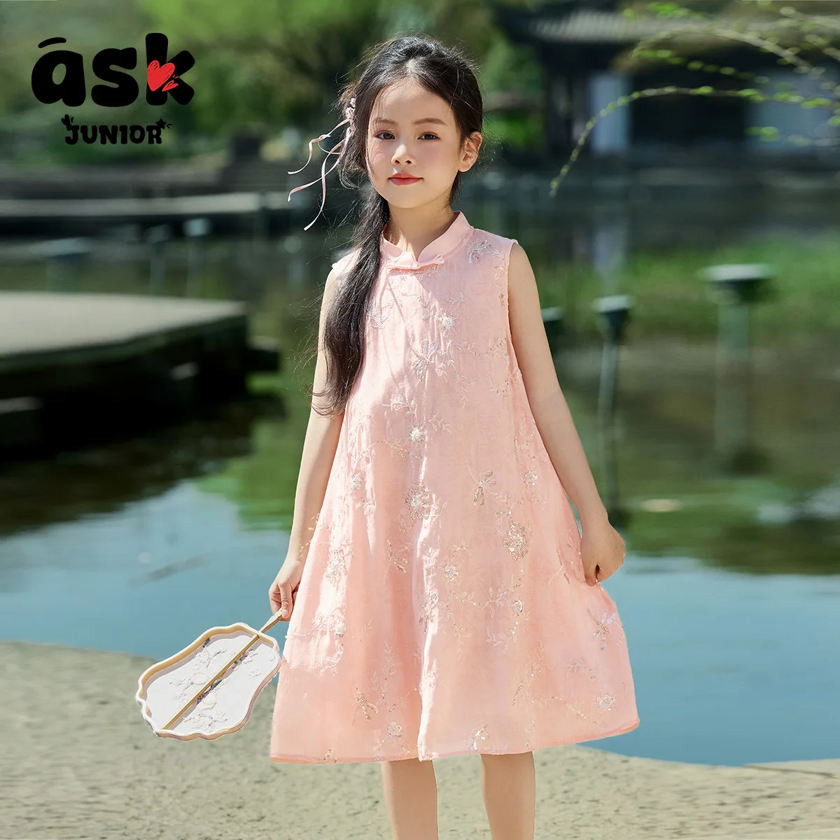 Ask Junior Children Sleeveless Vest Skirt Summer Middle and Older Children Cheongsam Collar Too New Chinese Dress Princess Skirt