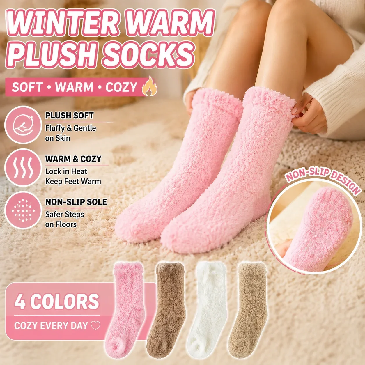 Winter Warm Socks Floor Socks Plush Soft Women Non Slip Stockings Home Monthly Warm Socks Carpet Slippers Socks Set