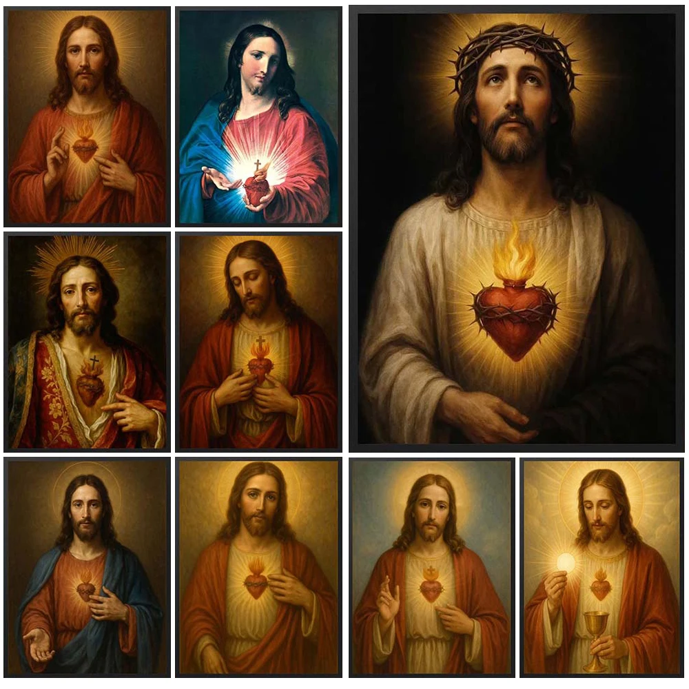 

Religion Jesus Sacred Heart Christianity Catholic Poster Wall Pictures For Church Room Decor Wall Art Canvas Painting Unframed