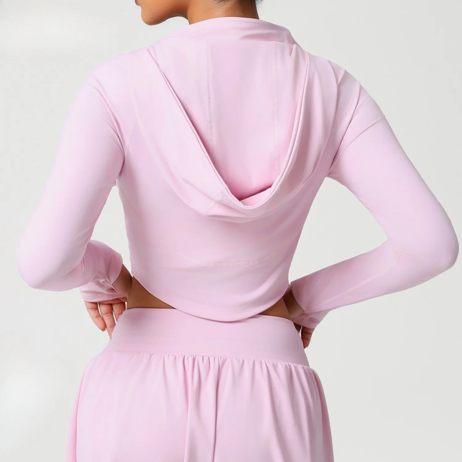 Women Zip Up Cropped Yoga Jacket Stand Collar Hooded Long Sleeve Slim Fit Workout Running Gym Fitness Crop Outerwear Sports Coat