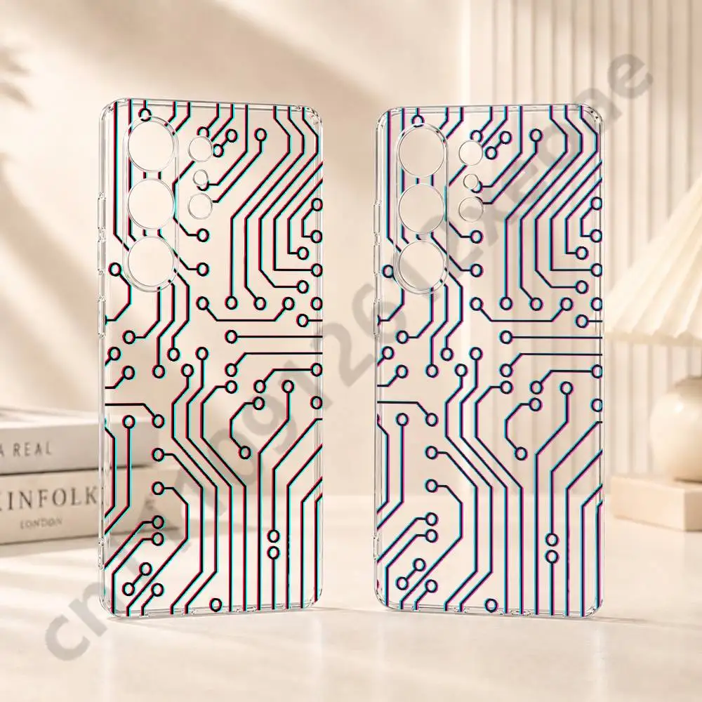 chip circuit Minimal pattern Clear Soft TPU Case For Samsung Galaxy S20 S21 S22 S23 S24 S25 Ultra Plus FE Lite 5G Cover