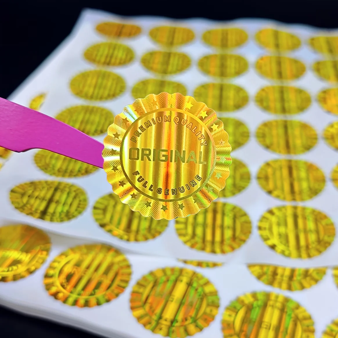 

1000pcs Flower Golden Hologram Laser Stickers, Disposable Waterproof Tamper Proof Security Original Labels Sticker, Full Genuine