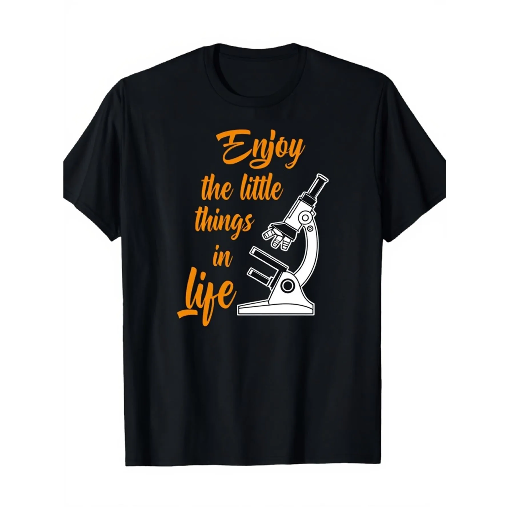 Microscope Graphic Tee Enjoy The Little Things Science Print Breathable Cotton Short Sleeve T-Shirt Daily Wear