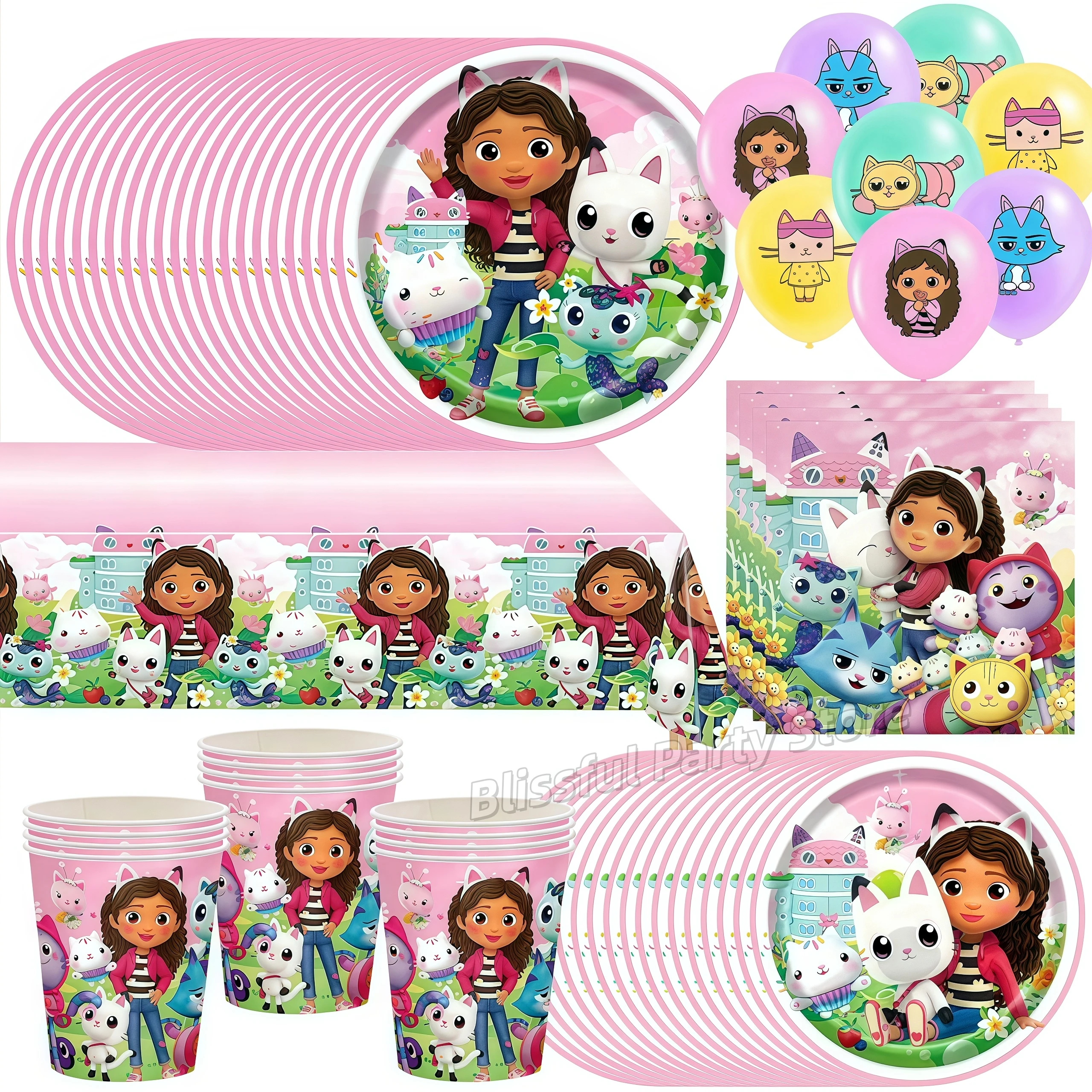 Gabby maison de poupée décoration d'anniversaire Gabby vaisselle d'anniversaire serviette tasse assiette chat ballon bébé douche décor fournitures de fête faveur