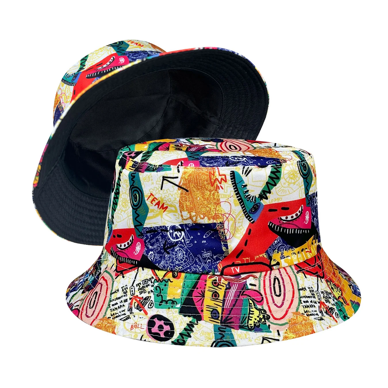 Street Graffiti Fisherman Hat, Reversible Sun Hat, Foldable Stylish Bucket Hat, Retro Punk Hip-Hop Style, All-Season Bucket Hat, Suitable for Outdoor Beach Travel and Party Adventures view 6