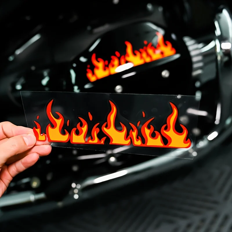 

1PC Red Orange Flame Vinyl Sticker, Waterproof Decal for Motorcycle, Car, Bike & Helmet