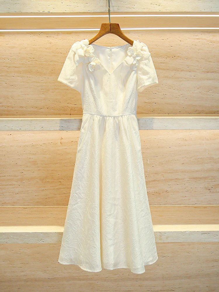 

High Waist A-Line Dress Vintage Floral Print V-Neck Puffy Sleeve Waist-Cinching Long Summer Dress for Young Women