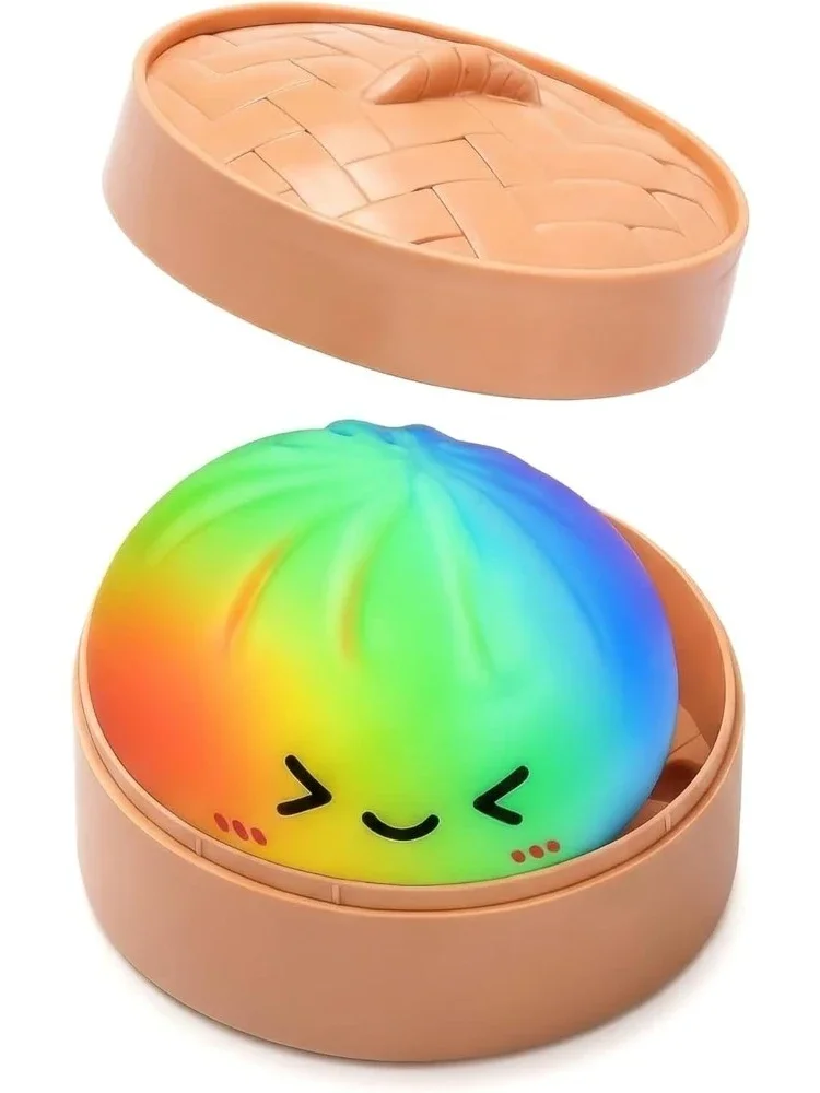 Regenbogen-Brötchen Squishy Spielzeug mit Dampfgarer, TPR Weiches Dehnbares Fidget-Spielzeug zur Stresslinderung, Dekompression, Quetsch-Spielzeug für den Schreibtisch, Scherzgeschenk