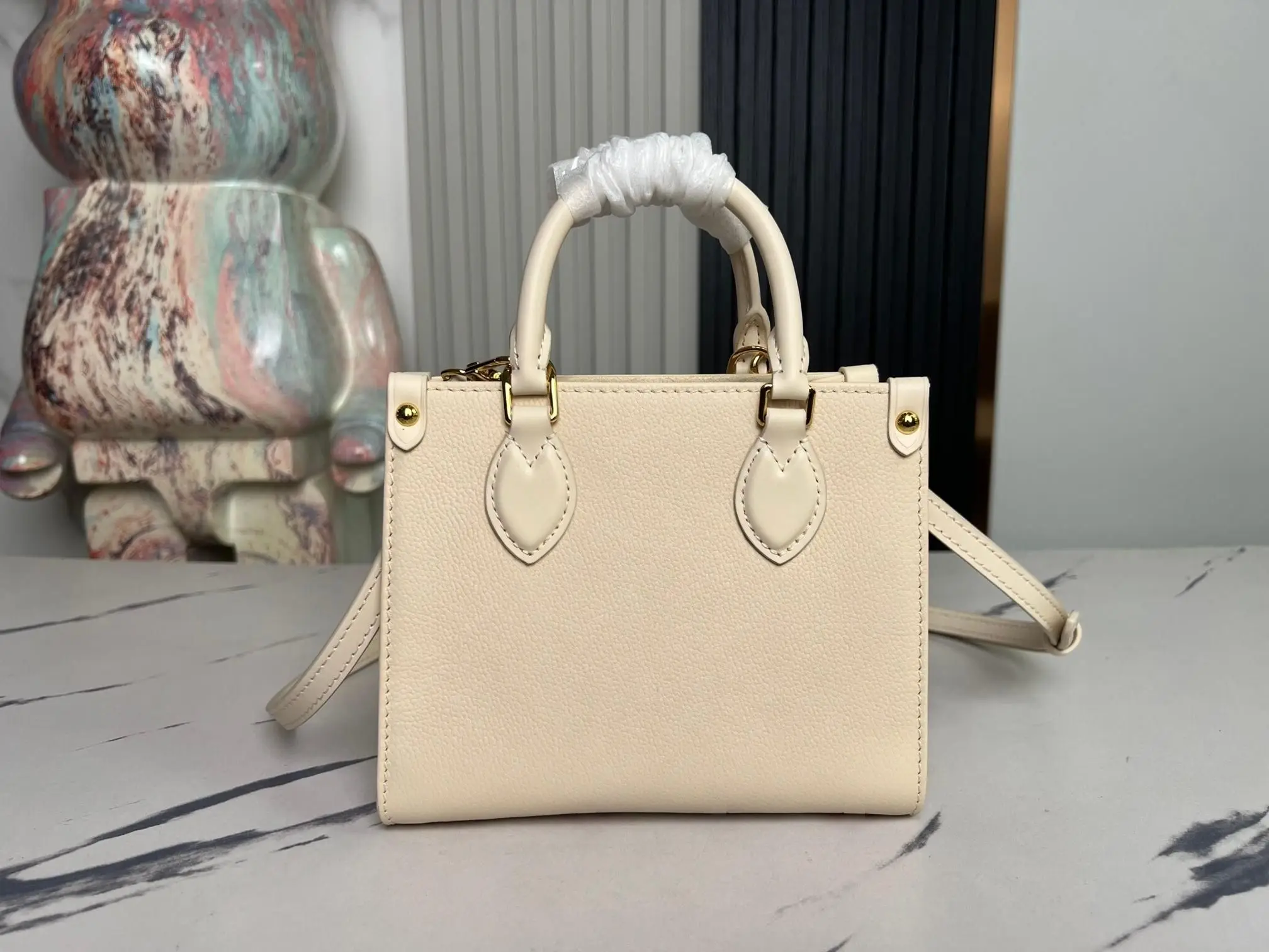Beige Grain Mini Tote Handbag for Women, Small Purse with Heart Leather Decor, Detachable Long Strap Hand & Crossbody 2-in-1 Commute Bag