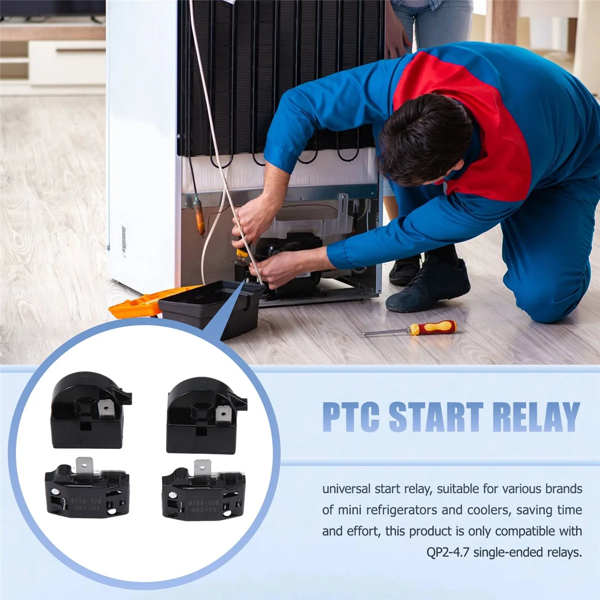 1 Pin QP2-4.7 PTC Starter Relay,1 Pin Refrigerator Starter Relay and 6750C-0005P Refrigerator Overload Protector